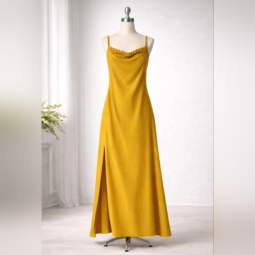 Yellow Asymmetrical Maxi Skirt with Slit